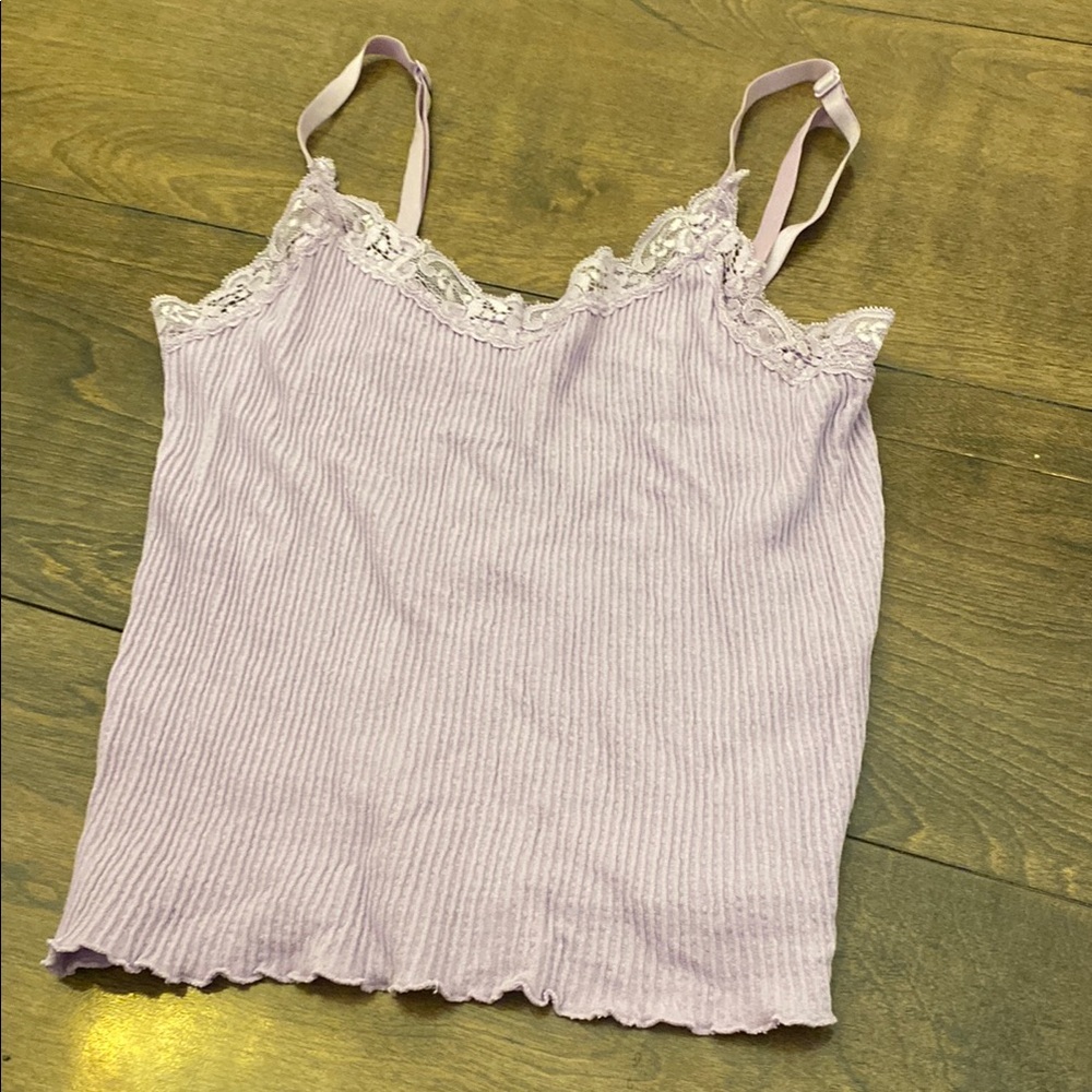 Lavender Lace Trim Ribbed Camisole